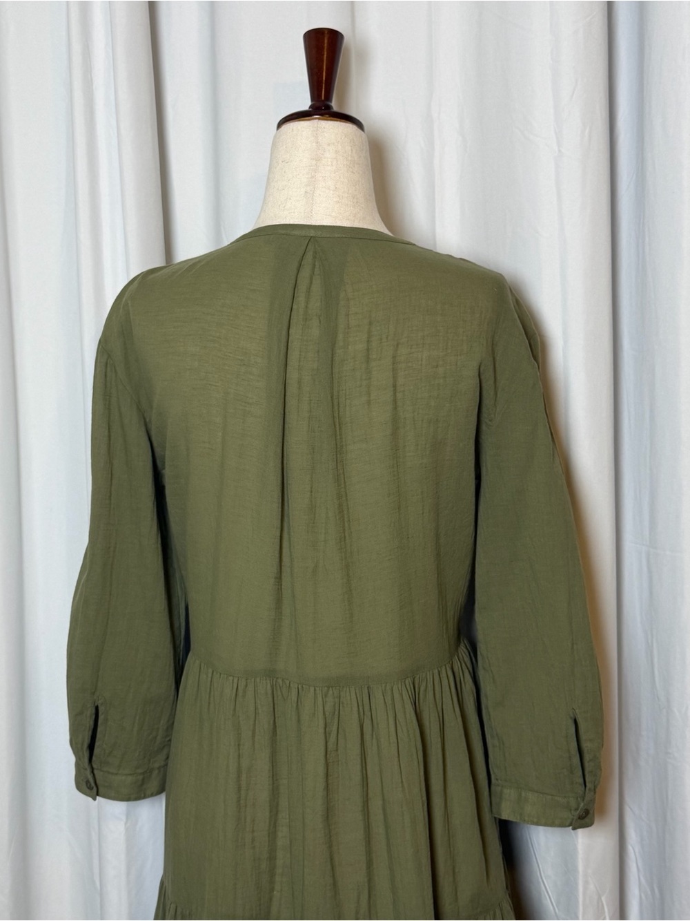 Jenni Kayne James Tiered Dress XS Moss Green Cotton Linen Midi A-Line - Picture 8 of 13